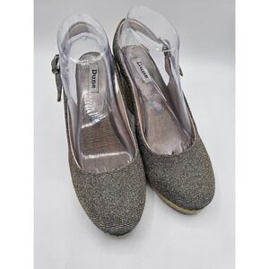 Dune London Karley Shoes Womens 40 Silver Slingback Espadrille Wedge Heels